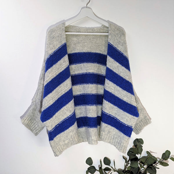 Slouchy horizontal striped Mohair-Wool mix open cardi (O/S)