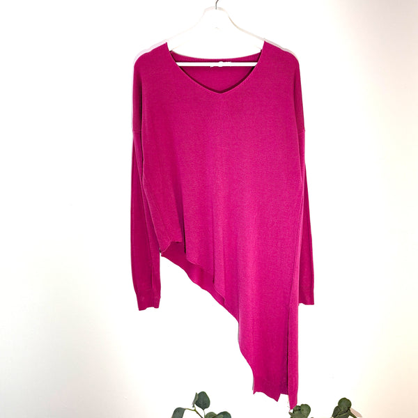 V neck long a-symmetric acrylic modal mix jumper