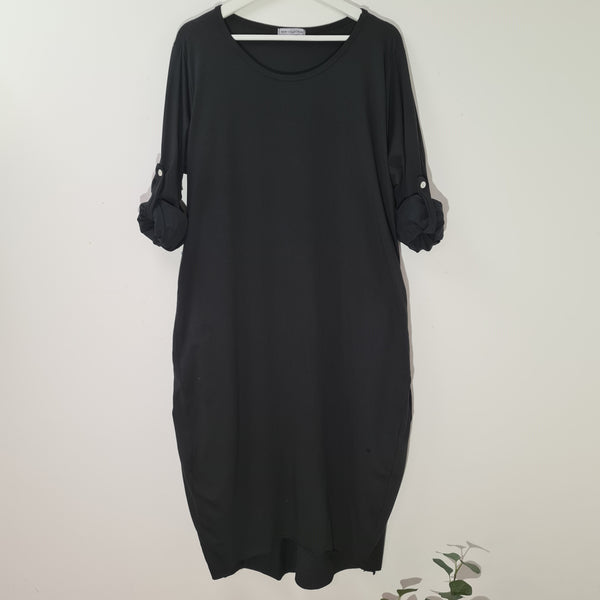 Jersey cover up dress with oversized pocket detail & raw edges