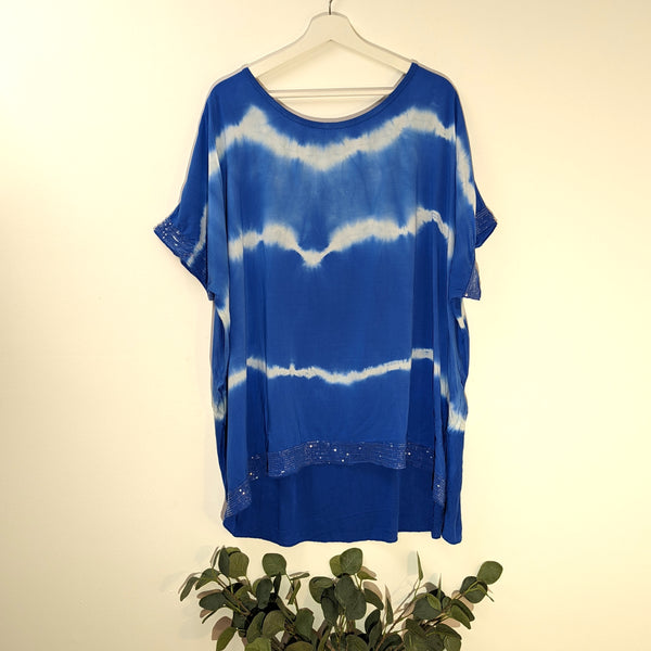 Tie dye free size top with sequin edge (M-L)