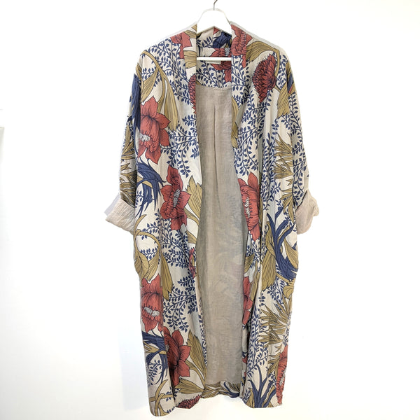 Tencel flower print waterfall long lined jacket