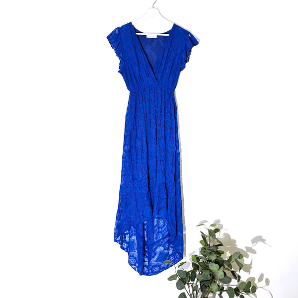 High low viscose cotton mix lacey dress with crossover neckline (S-M)