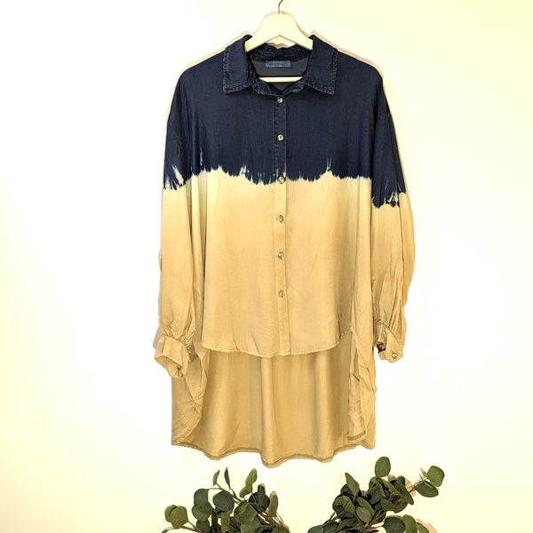 Special dip dye hi-lo shirt with oxised buttons