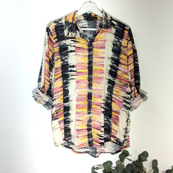 Blurred lines tie dye effect print viscose shirt (M)