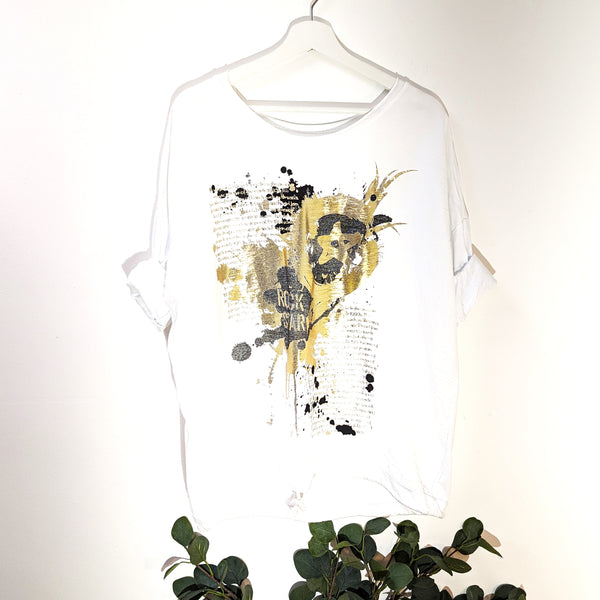 Casual top with random brushstroke and gold star hot print