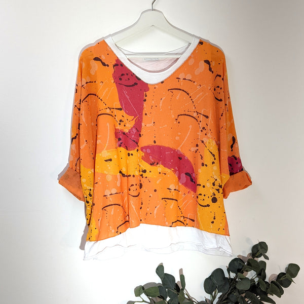 Paint brush stroke and splash print casual combo top (M)