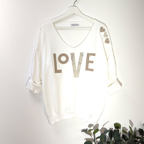 Fine knit jumper with Love motif and heart