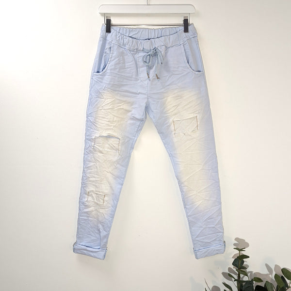 Stretchy ice wash jeans with rip patch detail (up to size 12)