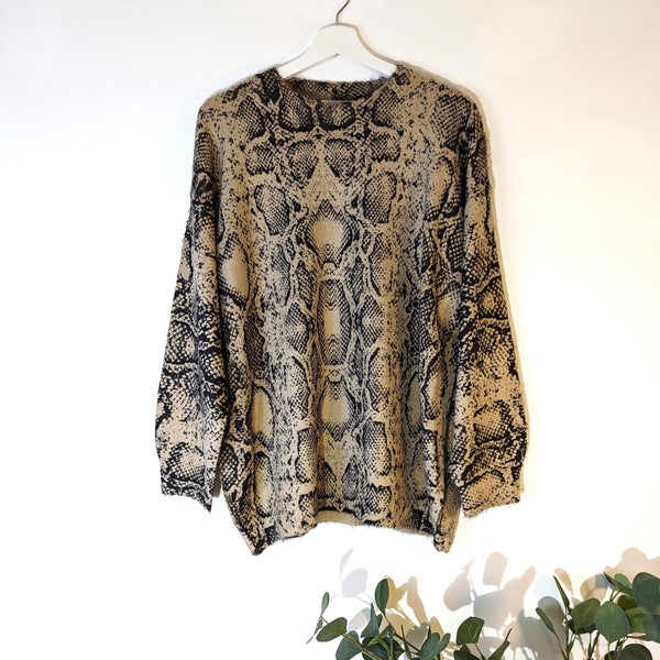 Viscose mix Mohair feel jumper with  digital snake print