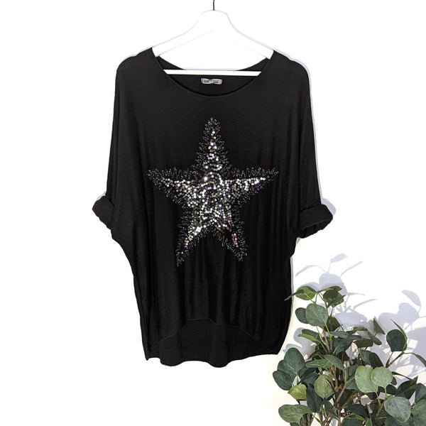 Cosy sequin embroidered star motif plain top