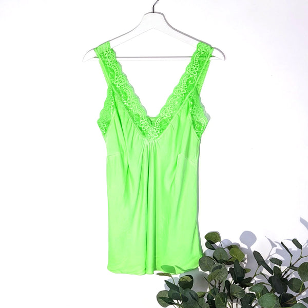 Satin feel vintage wash lace edge cami top (S-M)