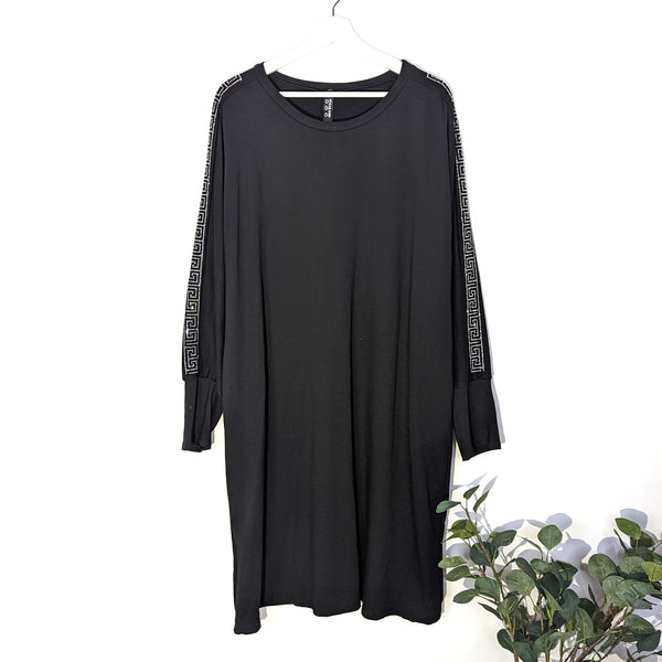 Classic long sleeve dress with pockets and 'Givenchy' style crystal trim sleeves (M-L)