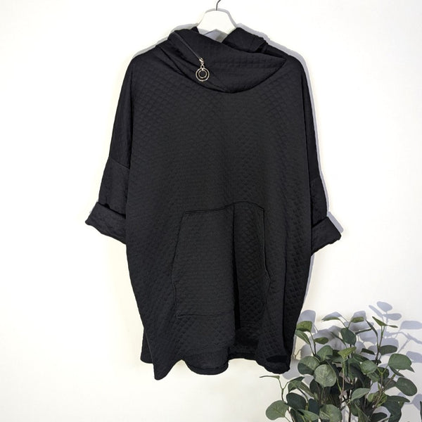 Free sized  top with side zip detail on neckline and pouch pocket (M-L)