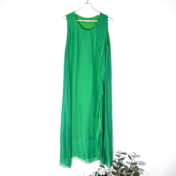 Stylish silk dress with subtle ruffle down one side (S-M)