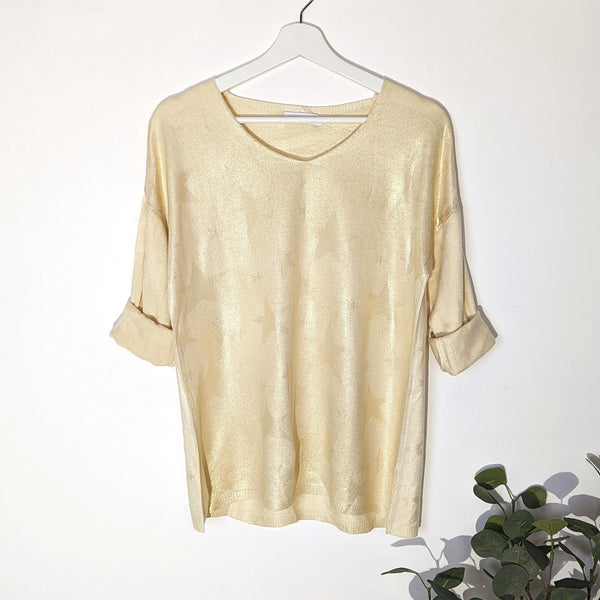 Fine knit  jumper with subtle star gold hot print (S-M)