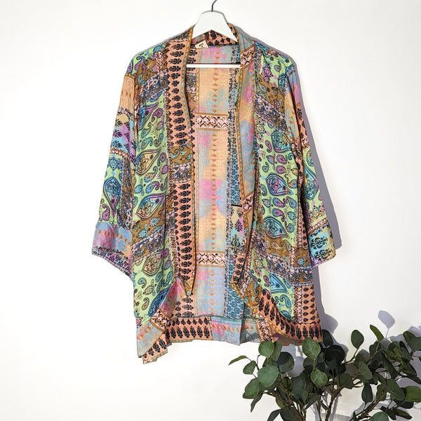 Funky paisley silk viscose mix hi-lo kaftan (M-L)