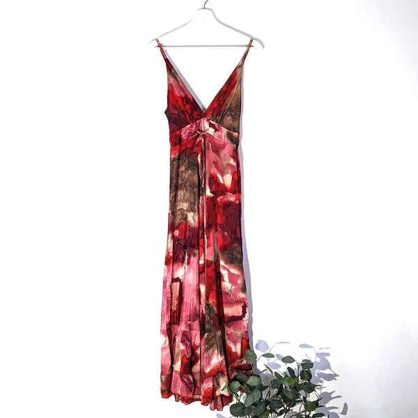 80% silk marble effect print strappy dress with elasticated panel back (S-M)