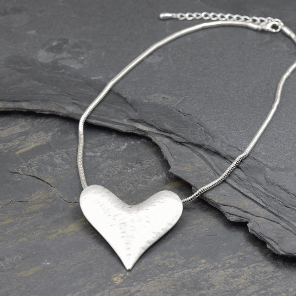 Matte silver heart pendant necklace