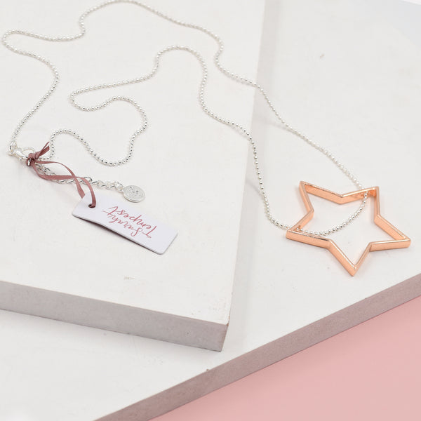 Open star pendant long necklace