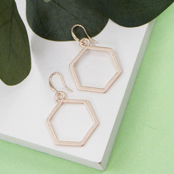 Open hexagon shapes on fish hook earrings