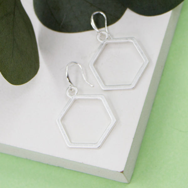 Open hexagon shapes on fish hook earrings