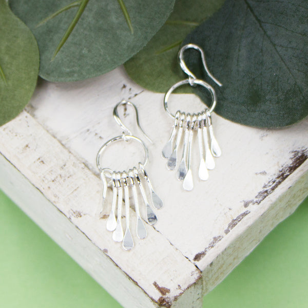 Open circle on fish hook earrings with drop