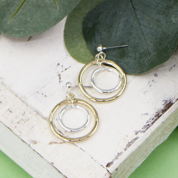 Soft hammered open circles drop earrings