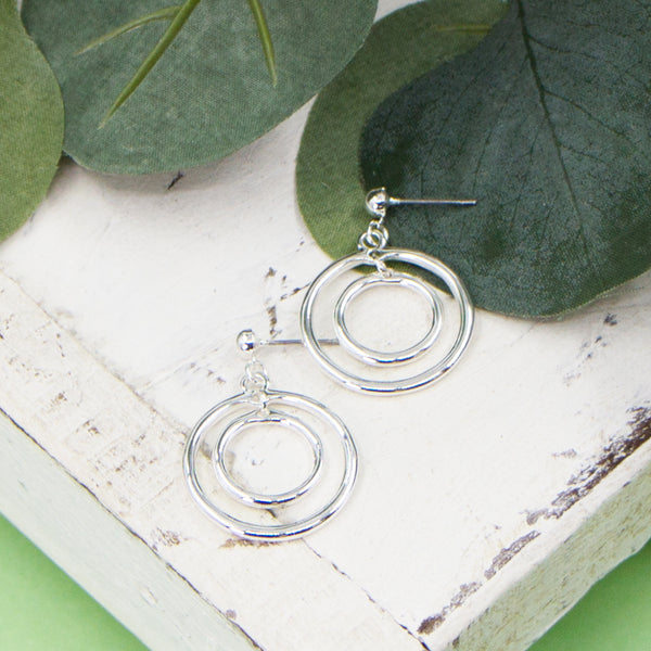 Soft hammered open circles drop earrings