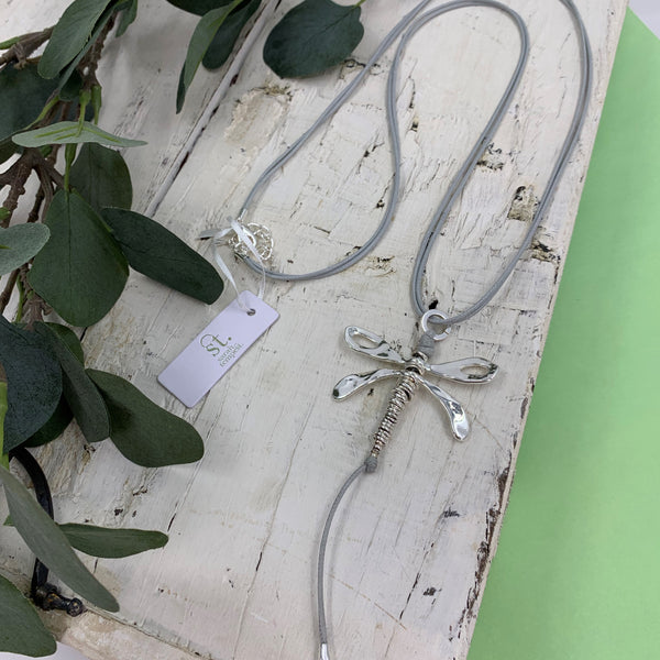 Long Y shaped necklace with dragonfly pendant