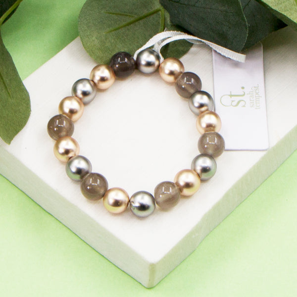 Mixed tone beaded stretchy bracelet