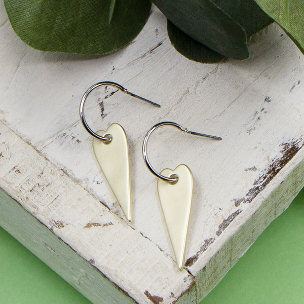 Contemporary elongated heart mini hoop earring