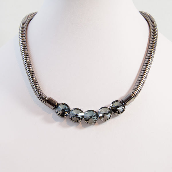 Simple 5 stone feature necklace on snake chain