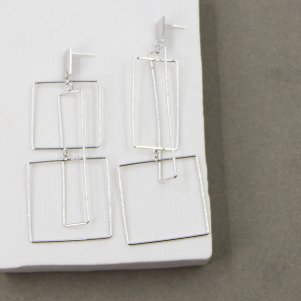 Multi squares statement earrings with 925 silver post