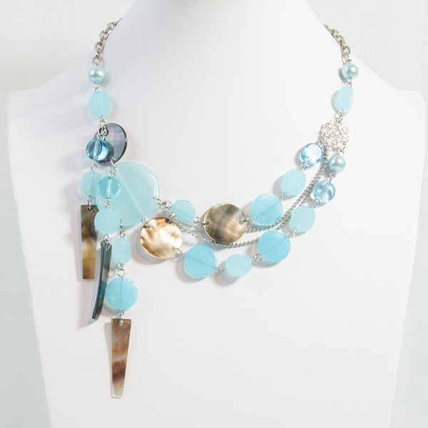 Glass bead circles with shell & faux pearl layered necklace