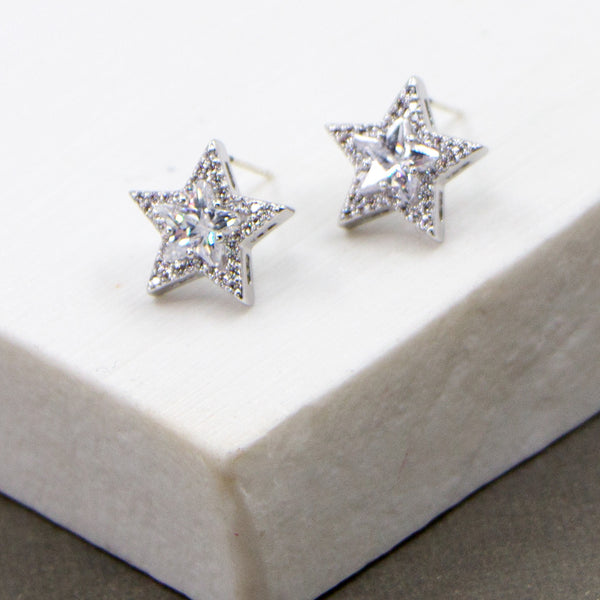 Single star cz earrings on 925 silver post