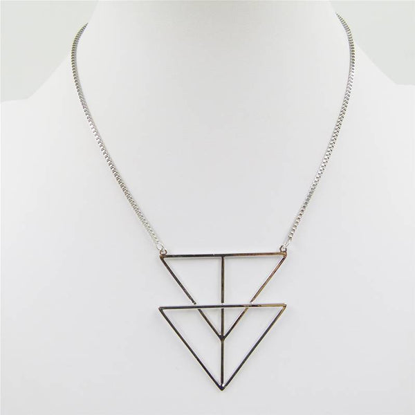 Contemporary cutout triangles on short box chain necklace