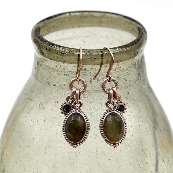 Vintage style oval stone drop earrings