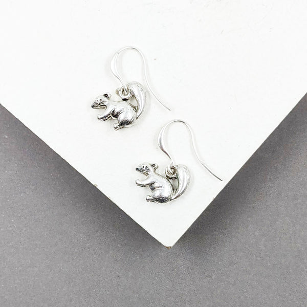 Delicate fish hook earring with little squirrel