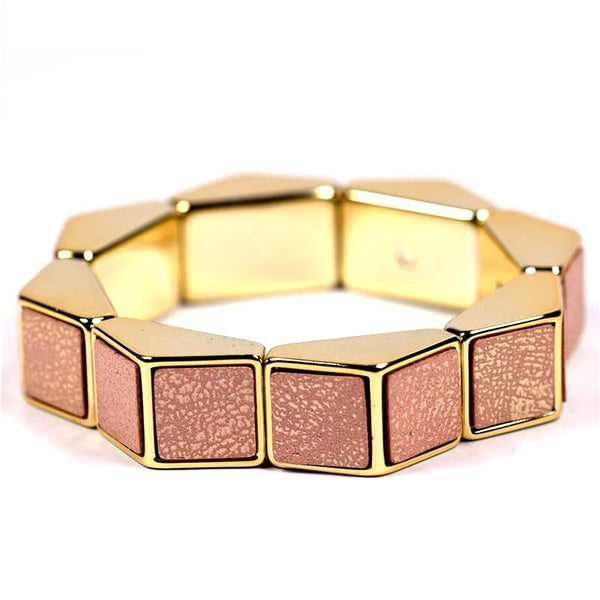 Square link bracelet w/PU leather metallic inlay