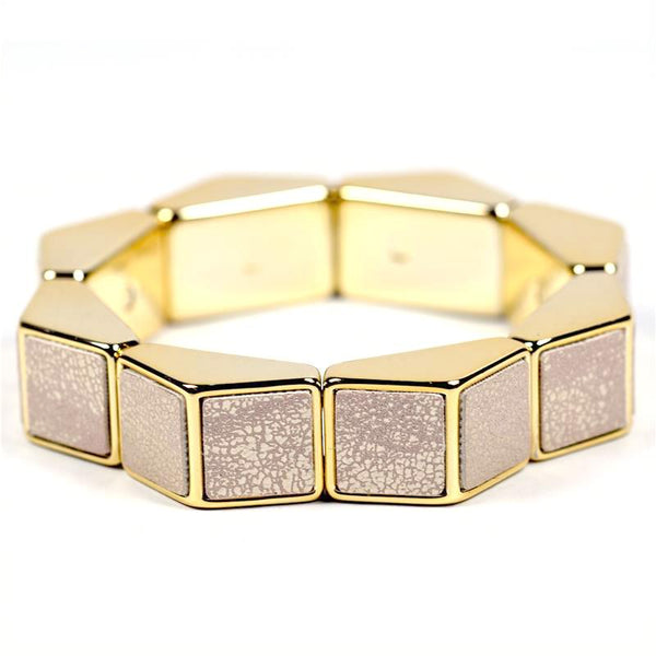 Square link bracelet w/PU leather metallic inlay