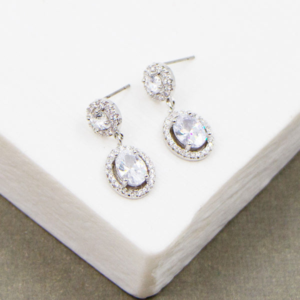 Classic oval cz crystal drop earring with cz surround