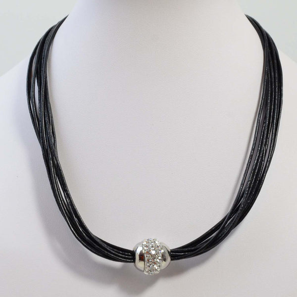 Multi strand leather necklace w/ diamante magnet clasp