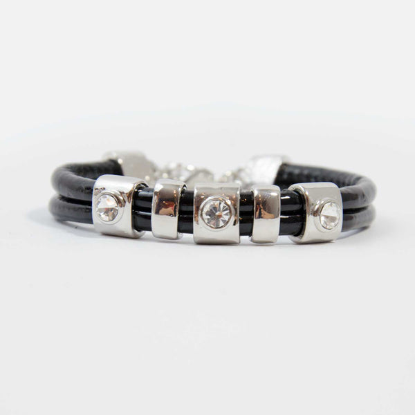 Simple PU bracelet with diamante metal section