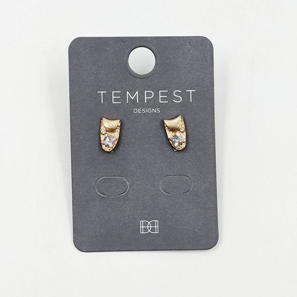 Wrapover effect stud earrings with diamante feature