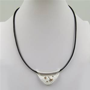 Wrapover effect short leather necklace with diamante feature