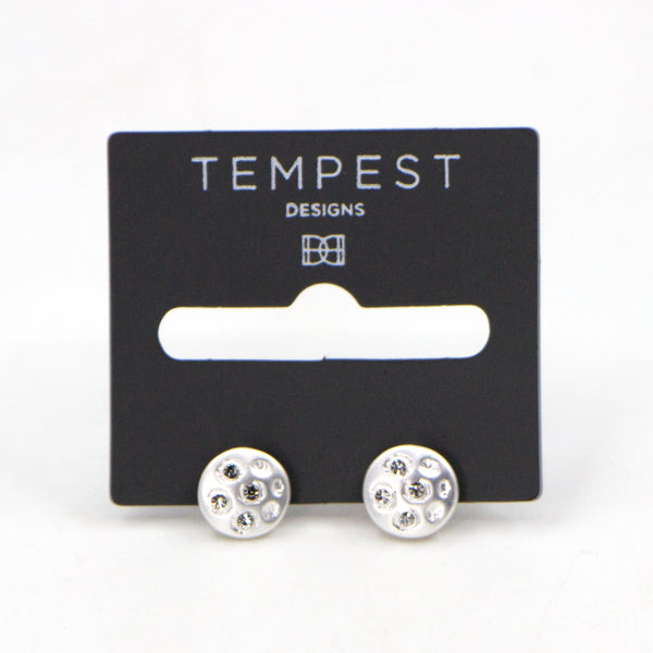 Dimpled circle stud earrings with random diamantes