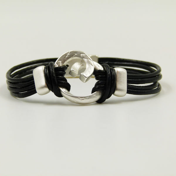 Swirl on multistrand leather bracelet with magnetic clasp