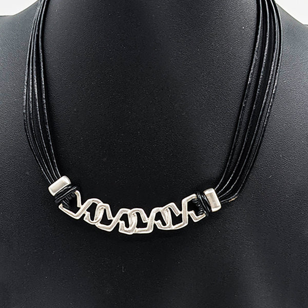 infinity style detail on short multistrand leather necklace