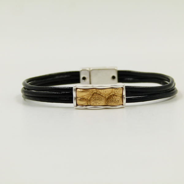 Texture inlay feature on multistrand leather bracelet