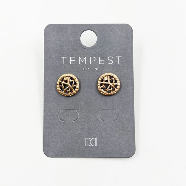 Irregular lattice circle stud earrings